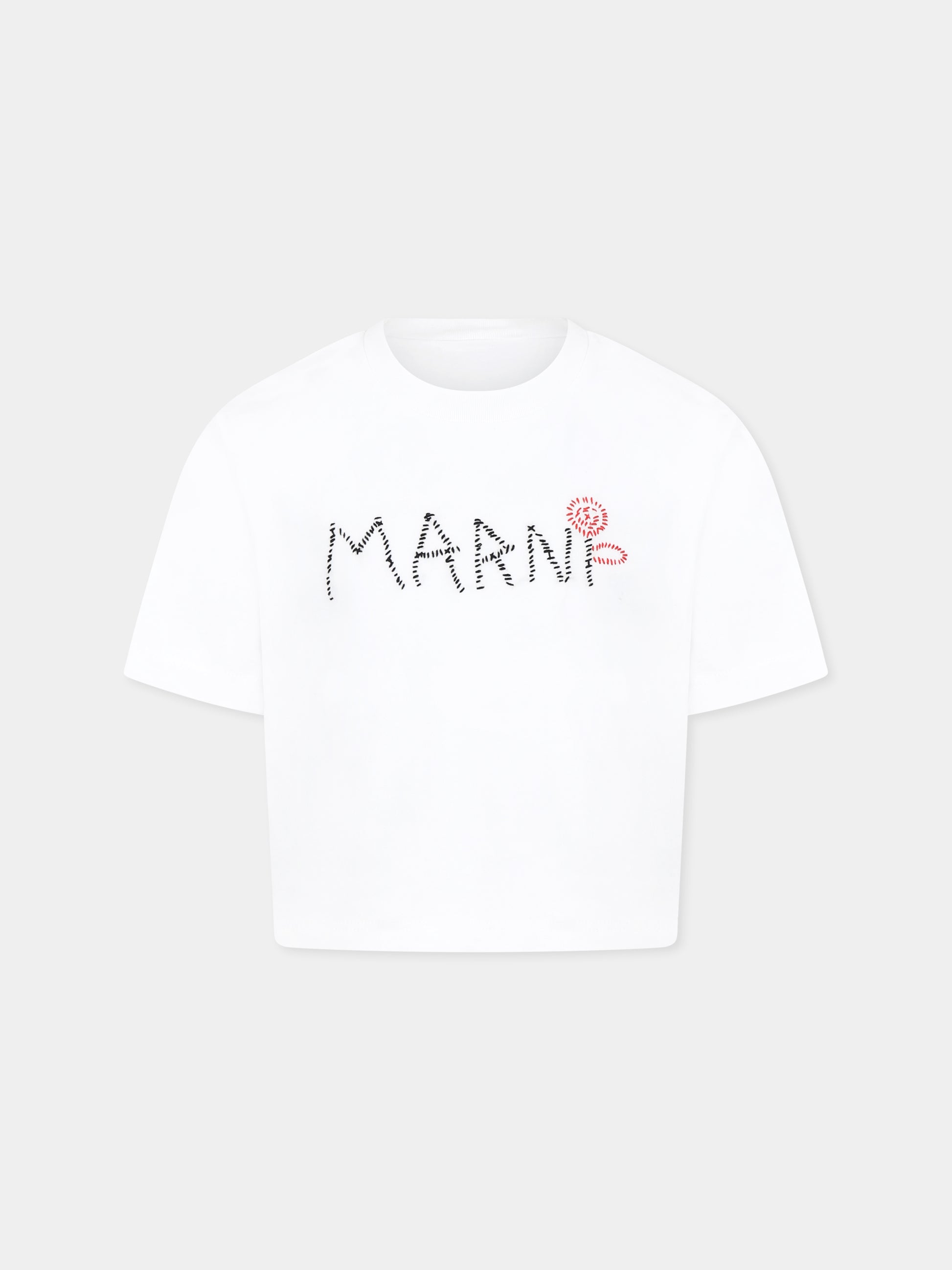 T-shirt bianca crop per bambina con logo,Marni Kids,M01444 M00V4 MT280F 0M100