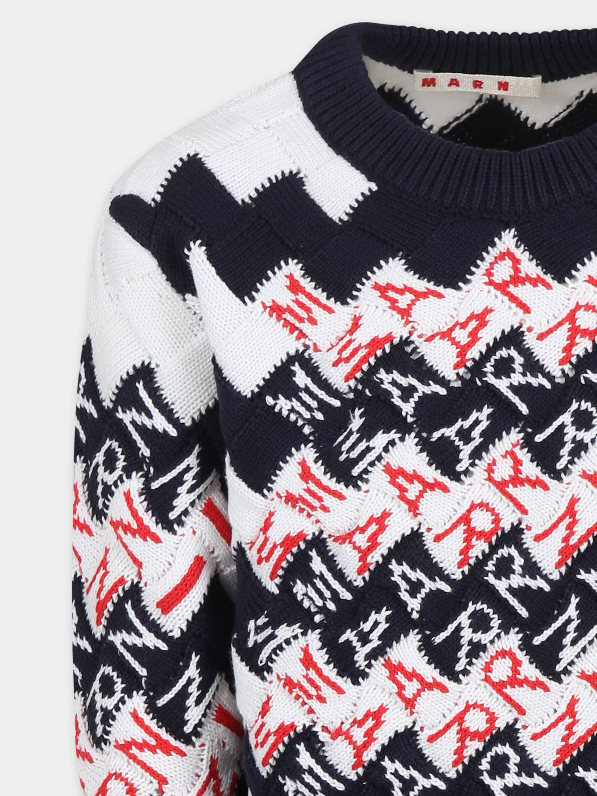 Maglione blu per bambino con logo,Marni Kids,M01417 M00U7 MK153U 0M803