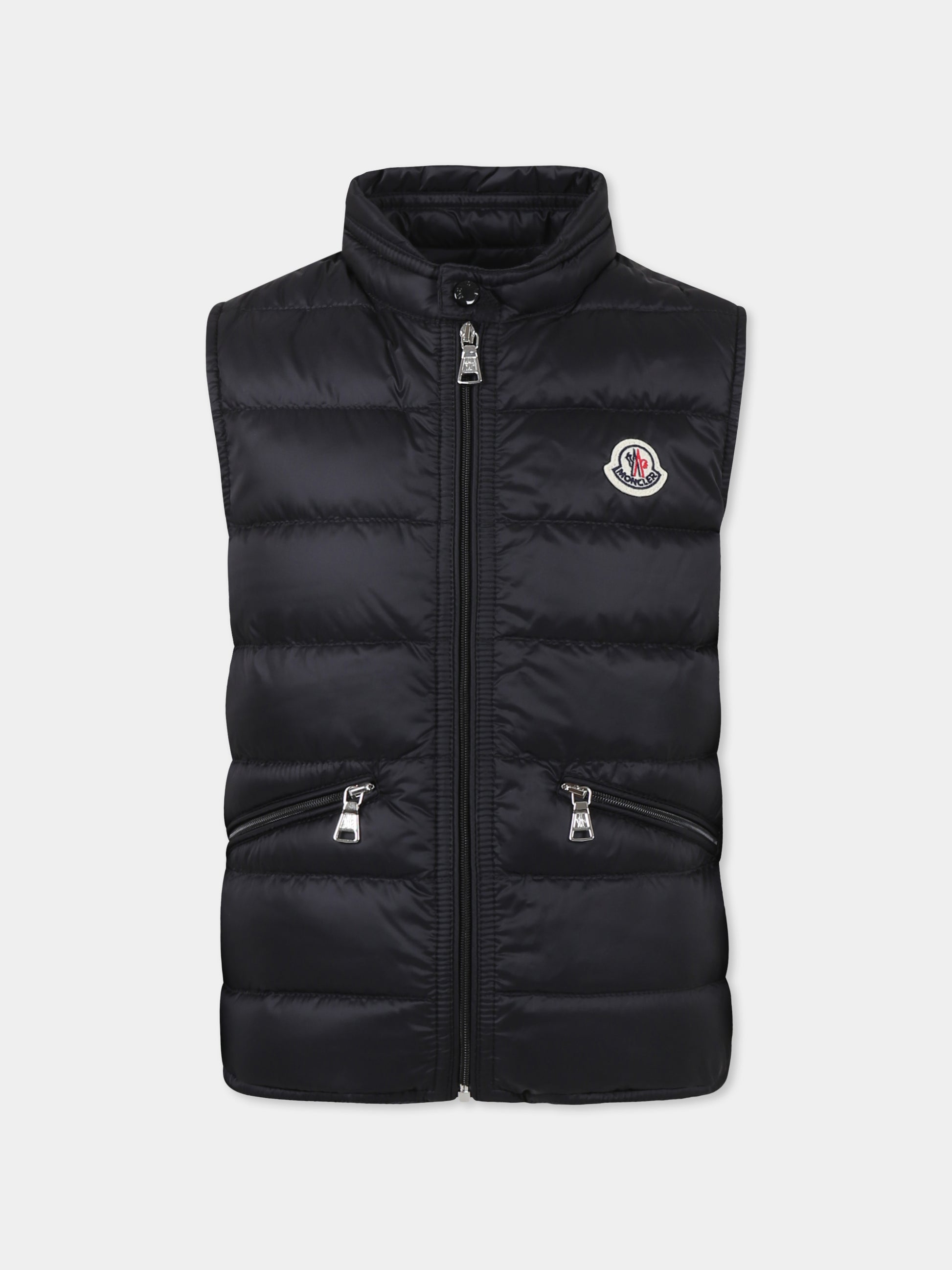 Gilet Gui nero per bambino con logo,Moncler Kids,K1954 1A00052 597YF 999