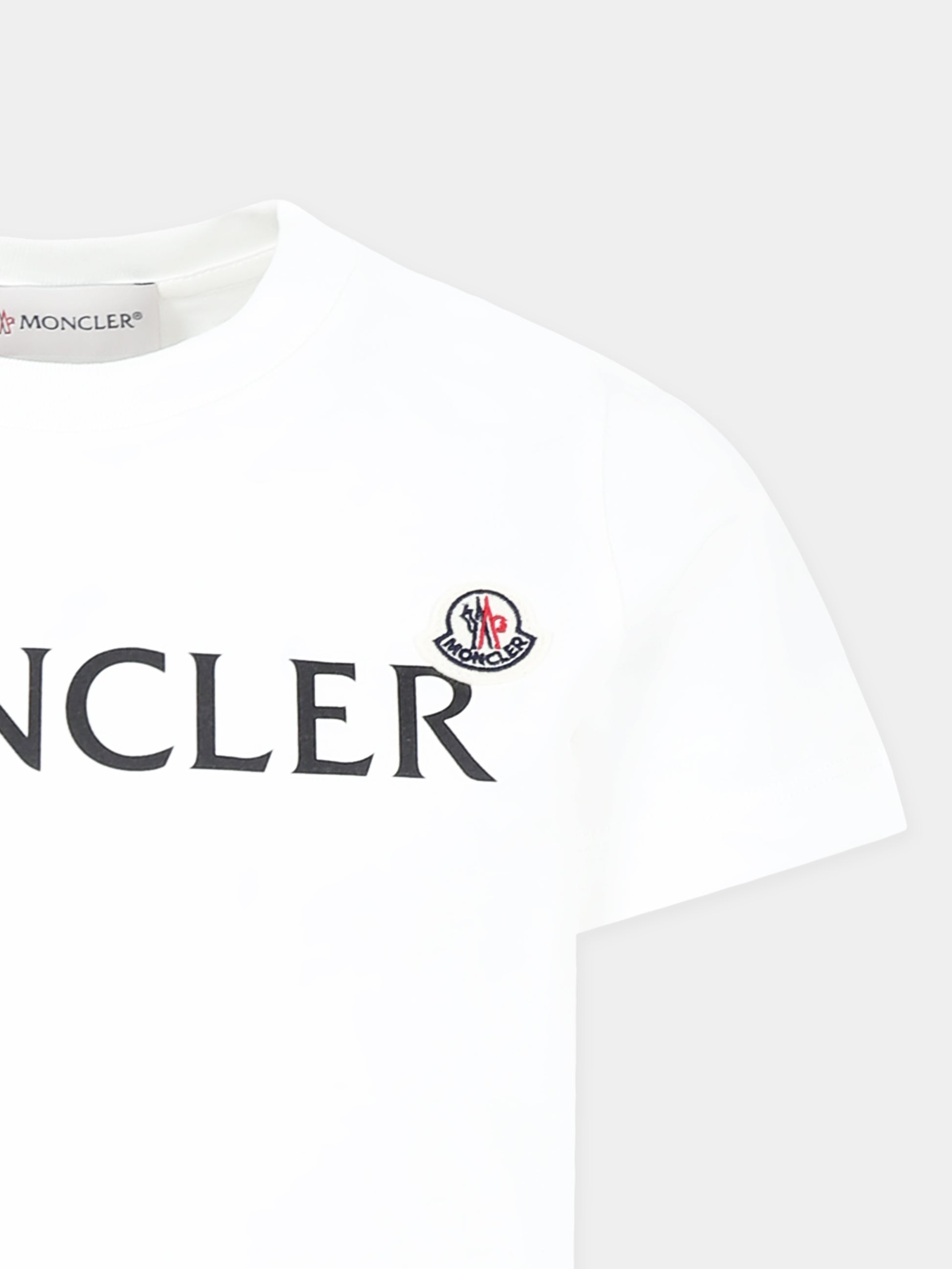 T-shirt bianca per bambini con logo,Moncler Kids,K1954 8C00015 89AFV 034