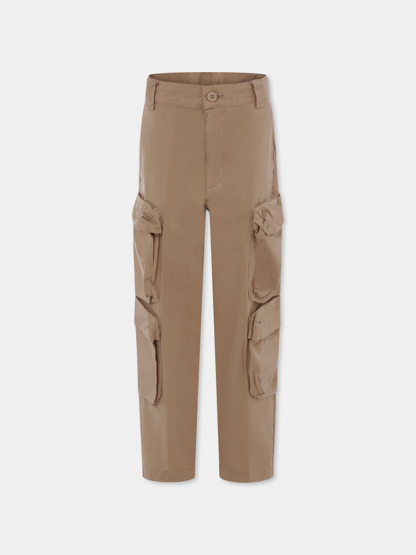 Beige trousers per bambino con logo