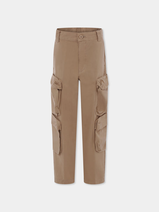 Beige trousers per bambino con logo