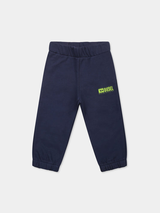 Blue trousers for baby boy with logo