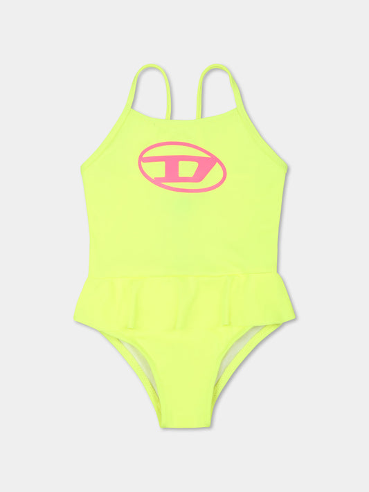 Yellow swimsuit for baby girl with logo