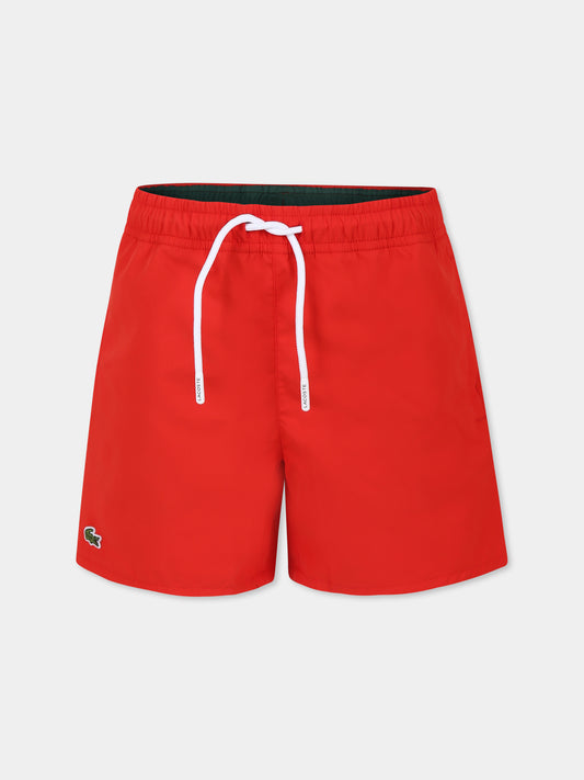 Boxer mare rosso per bambino con coccodrillo,Lacoste,MJ4756 6GC