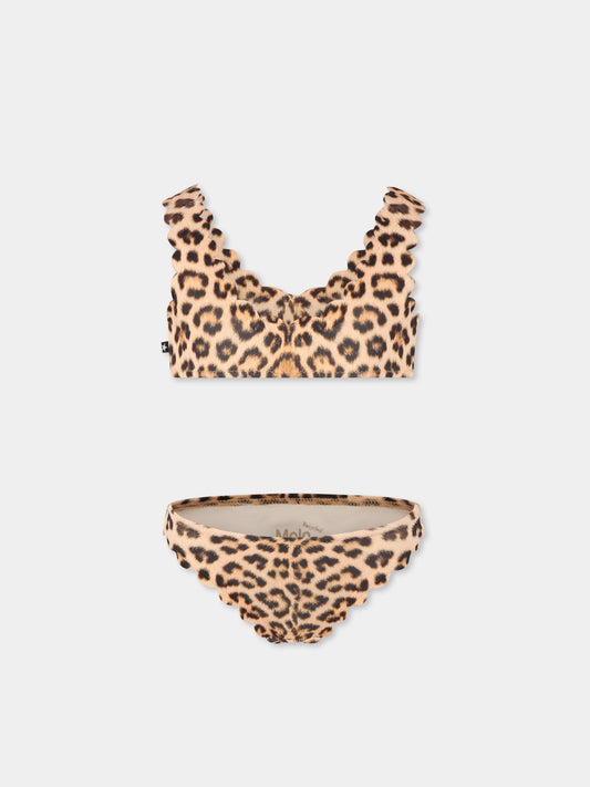 Brown bikini for girl with spotted print
