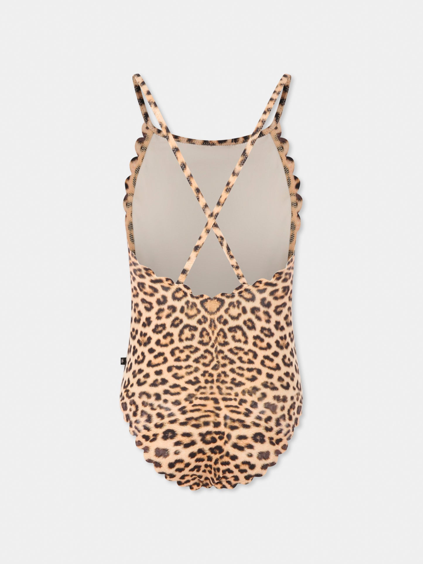Brown swimsuit for girl with spotted print