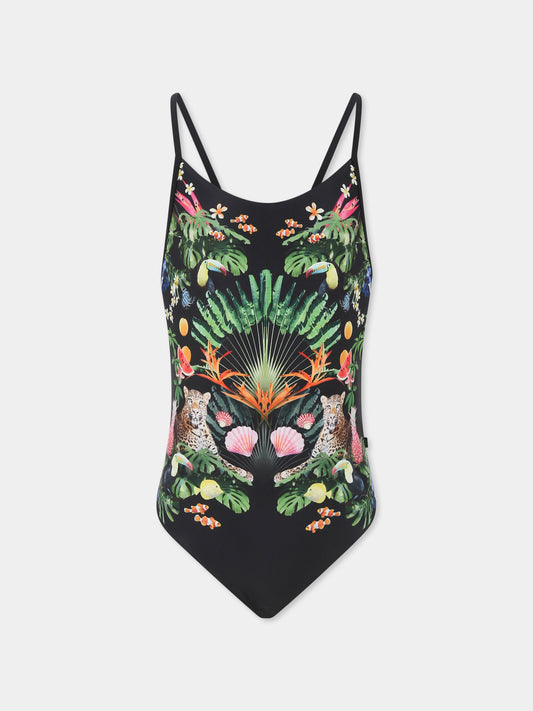 Black swimsuitfor girl with leopard print
