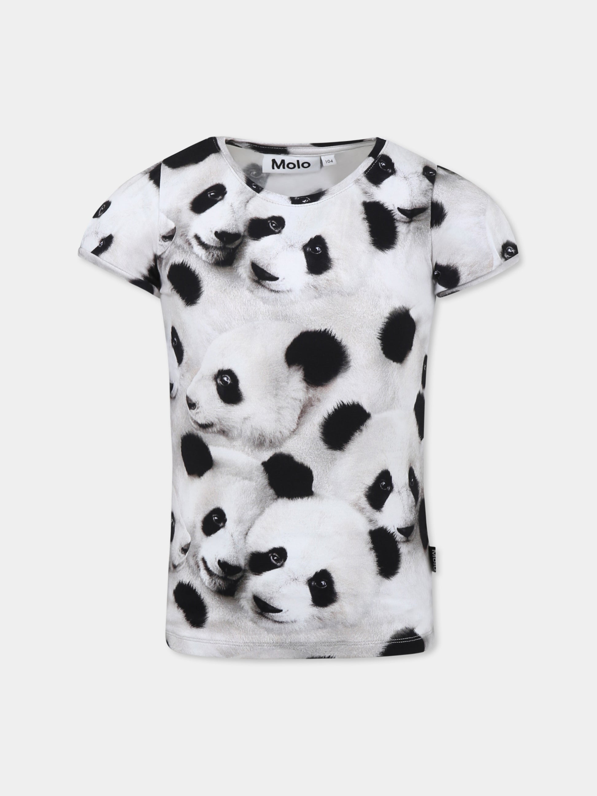 T-shirt bianca Rimona per bambina con panda all over,Molo,2S25A219 9274