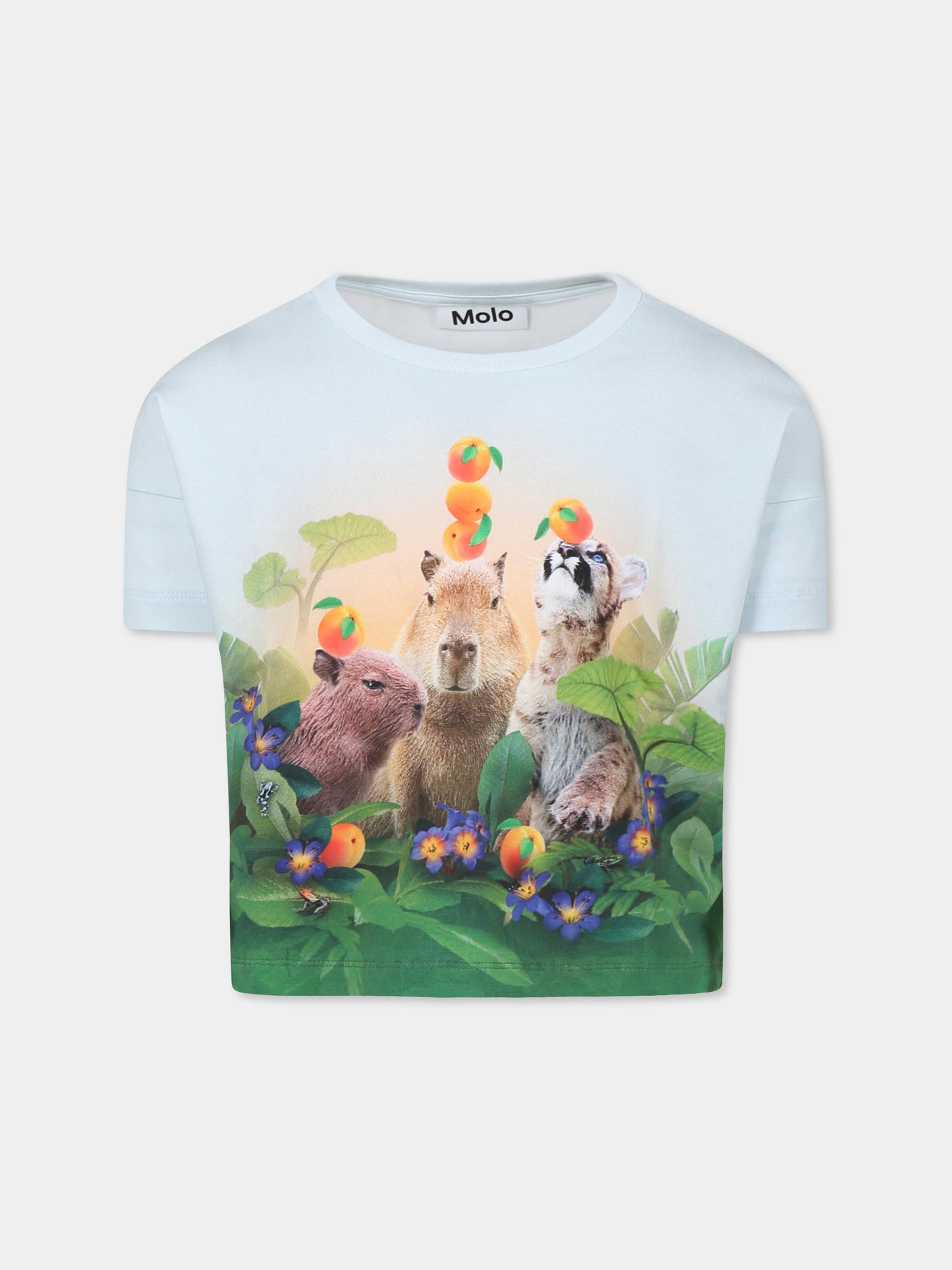 T-shirt Raeesa celeste per bambina con animali e frutta,Molo,2S25A211 3930