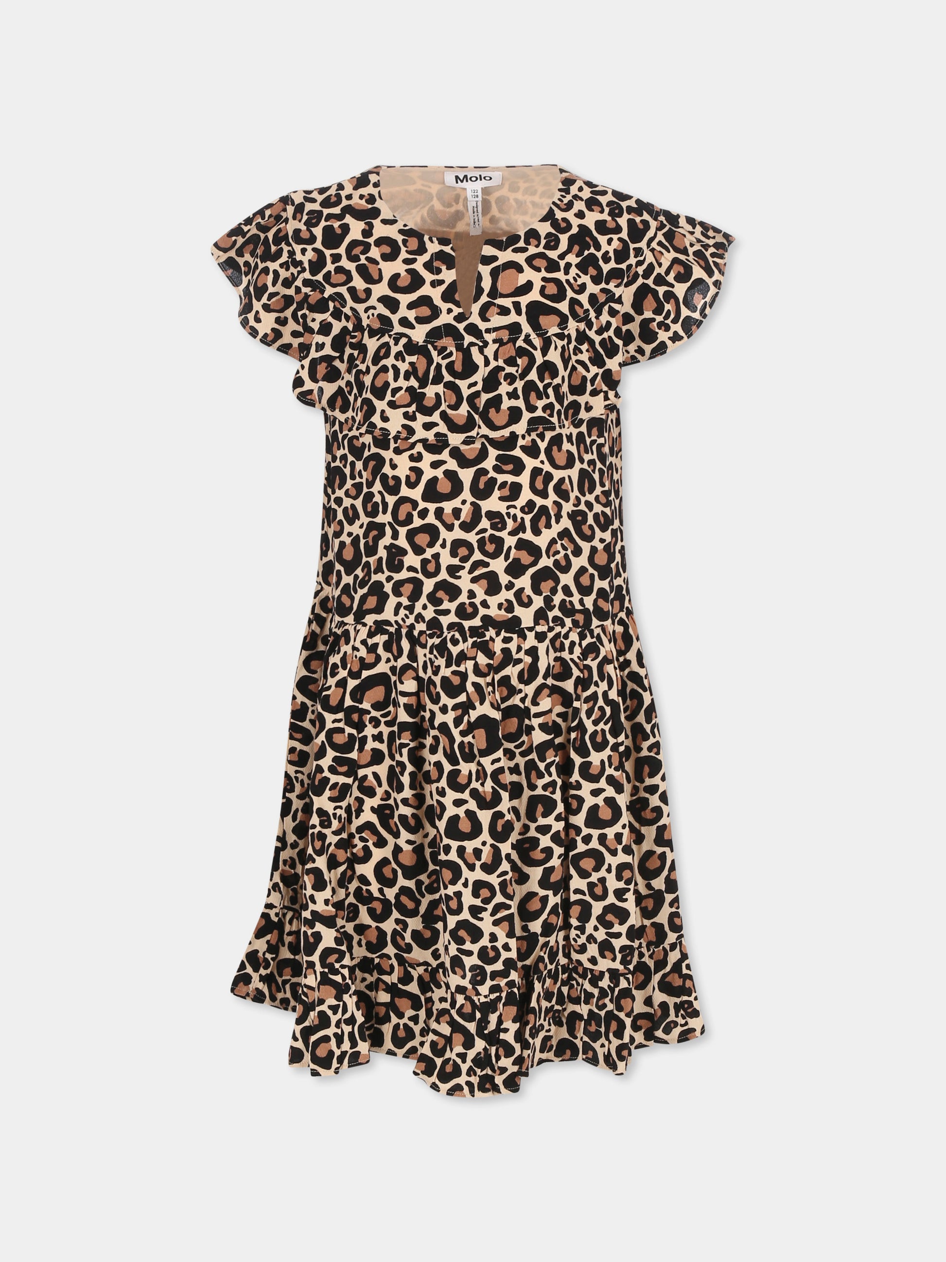 Vestito Cho marrone per bambina con stampa maculata,Molo,2S25E133 9271