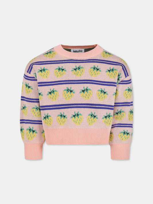 Pink crop sweater for girl with strawberries
