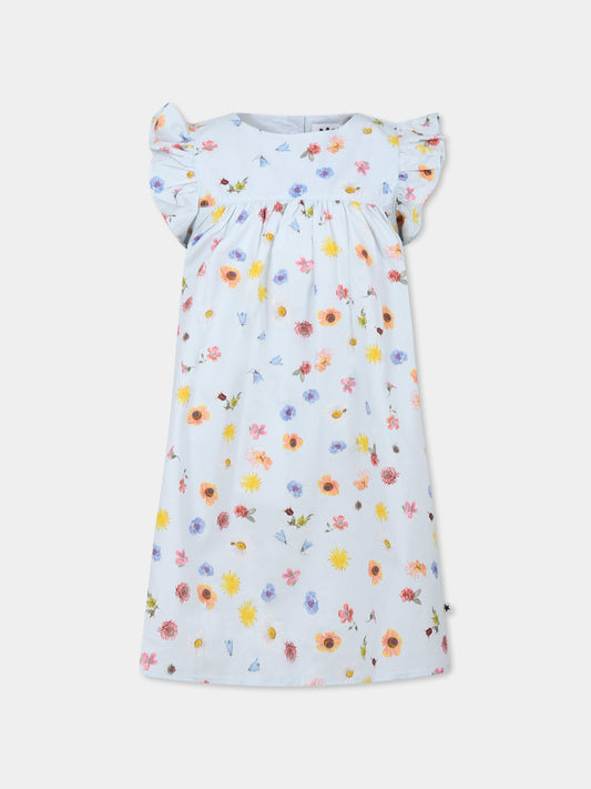 Vestito Cacao celeste per bambina con fiori all over,Molo,4S25E112 9280