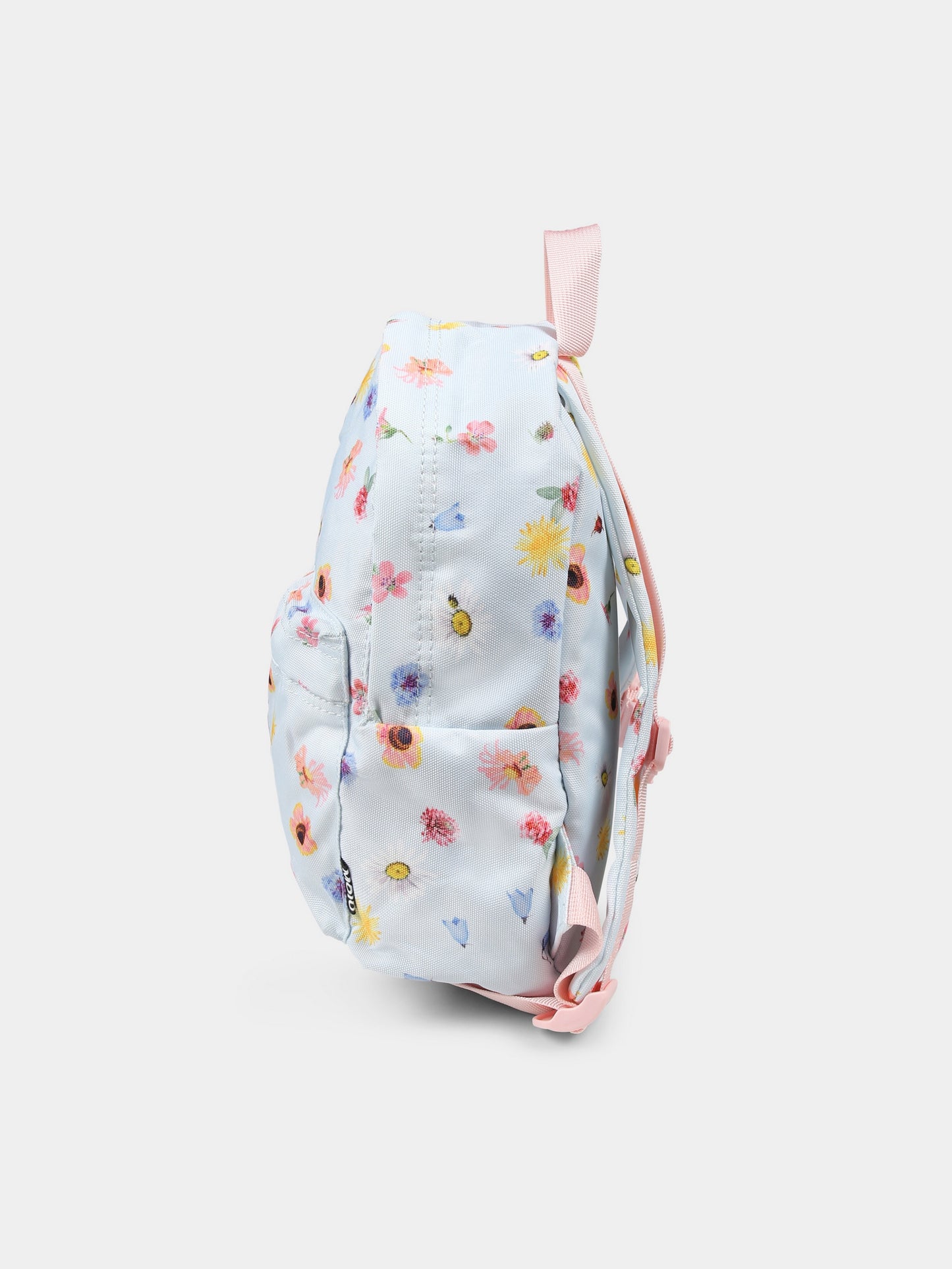 Light blue backpack for girl with flowers
