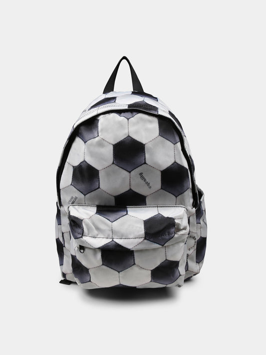 Beige backpack for boy with football print
