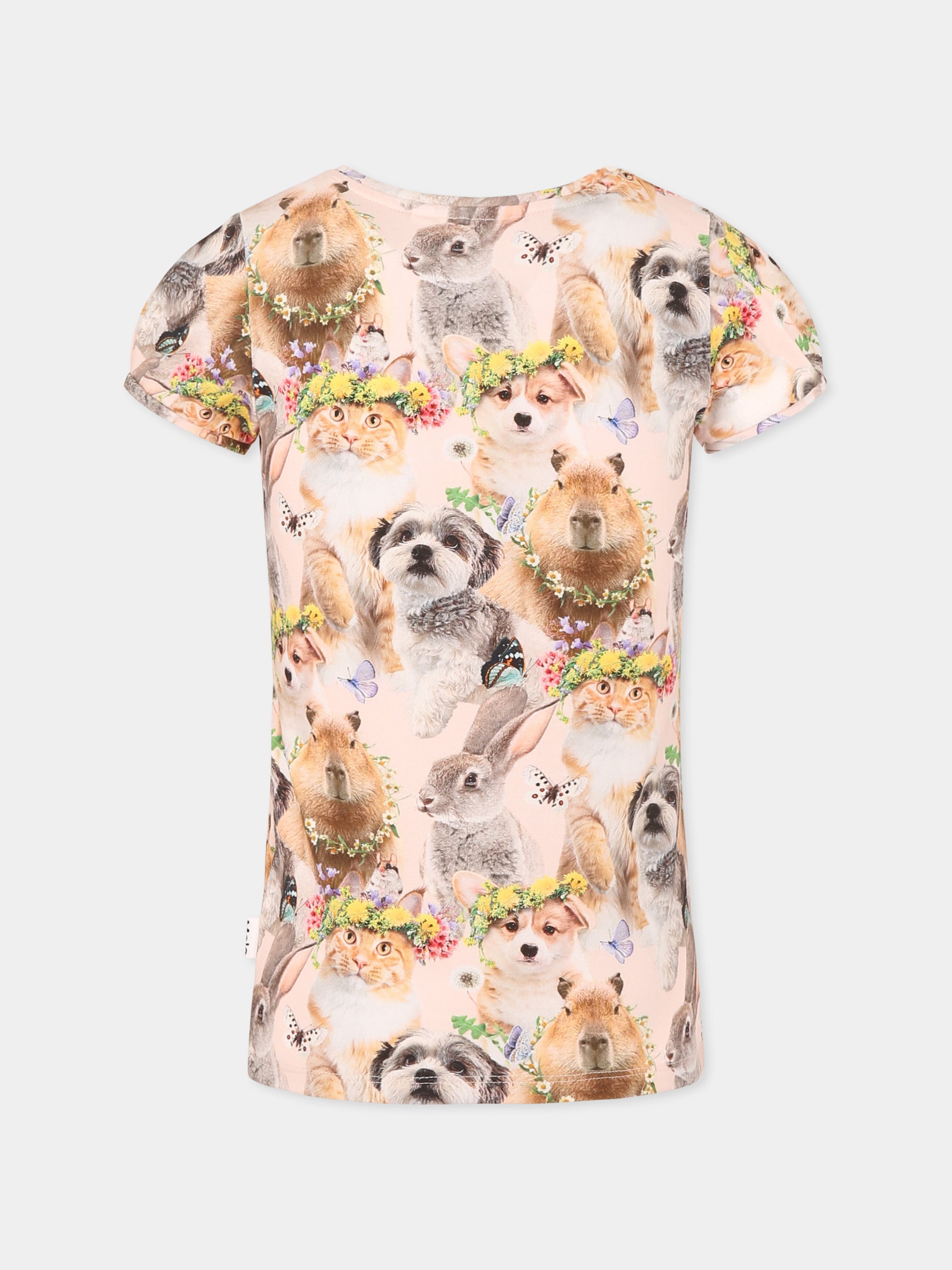 T-shirt Rimona rosa per bambina con animali all over,Molo,2S25A219 9273