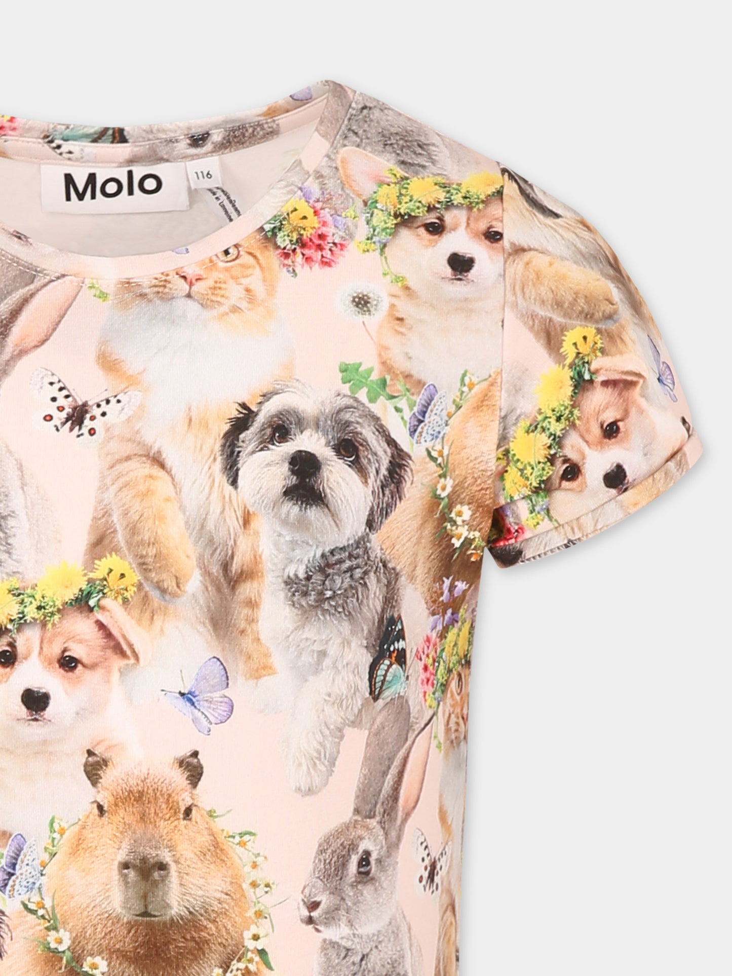T-shirt Rimona rosa per bambina con animali all over,Molo,2S25A219 9273