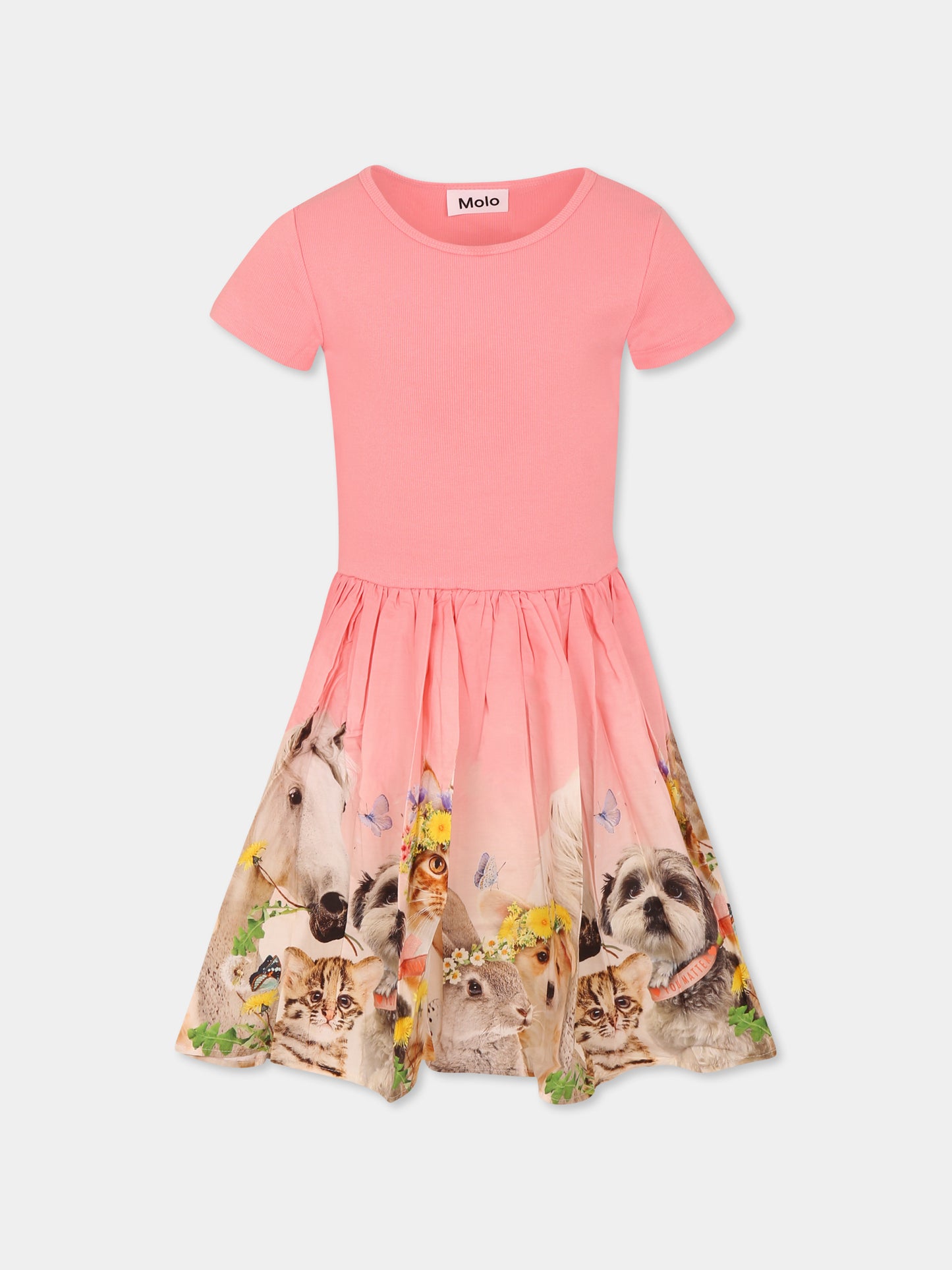 Vestito Cissa rosa per bambina con animali,Molo,2S25E114 3983