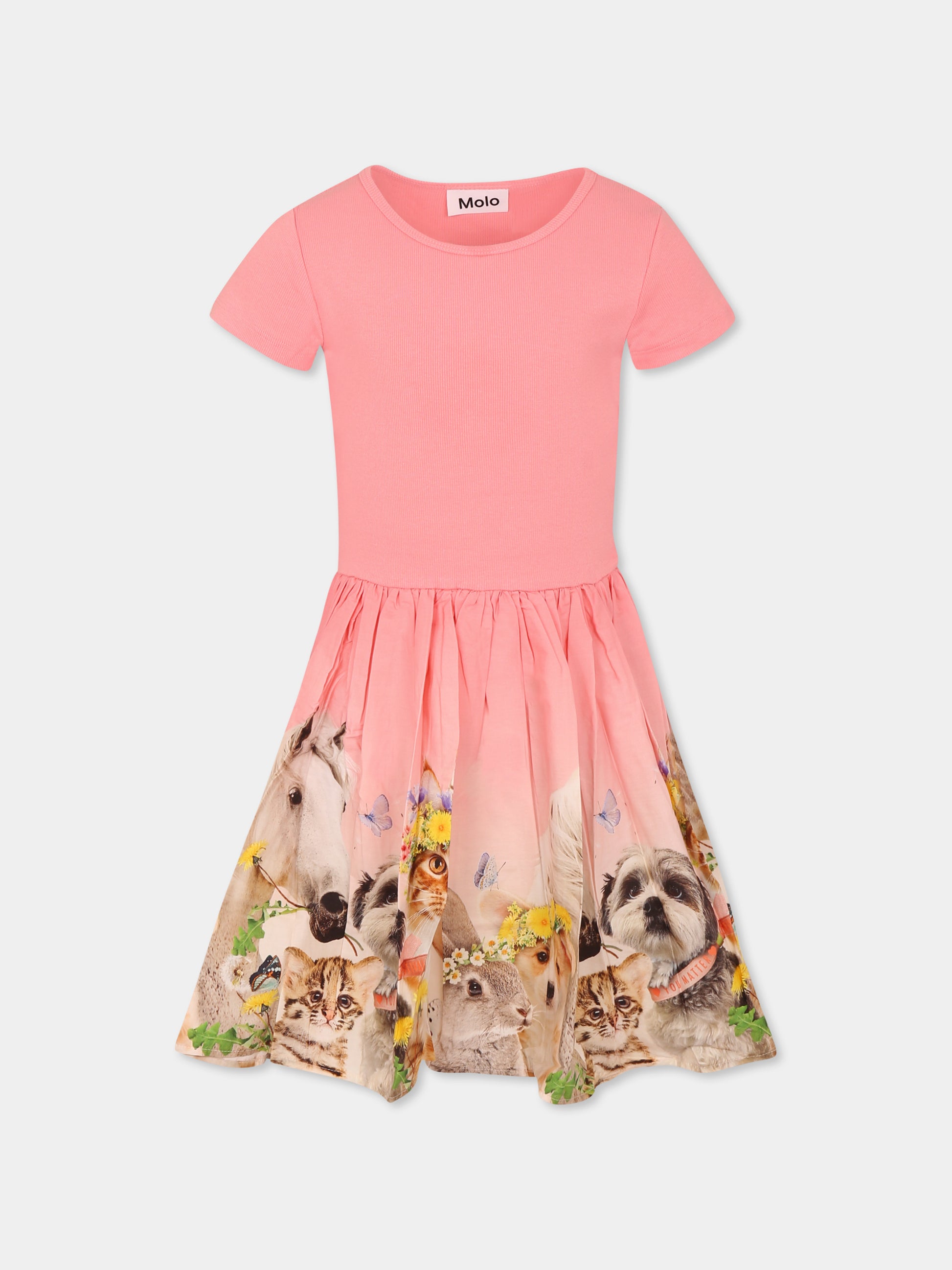 Vestito Cissa rosa per bambina con animali,Molo,2S25E114 3983