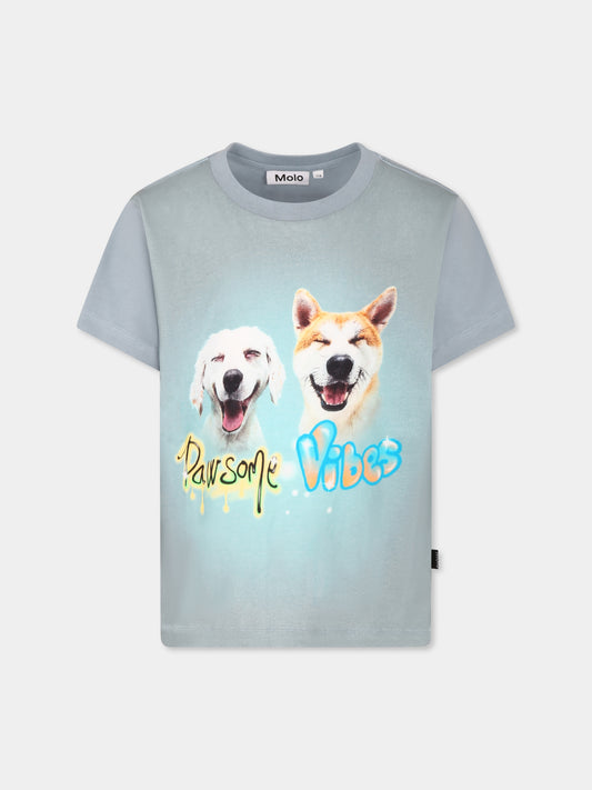 T-shirt Rame celeste per bambino con cani,Molo,1S25A224 3940