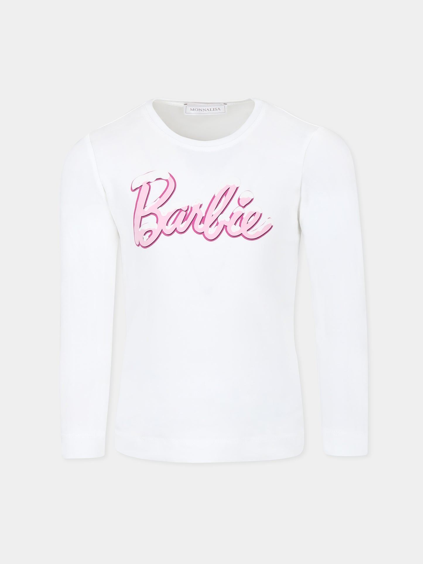 T-shirt bianca per bambina con scritta Barbie,Monnalisa,11D644 4201 0001