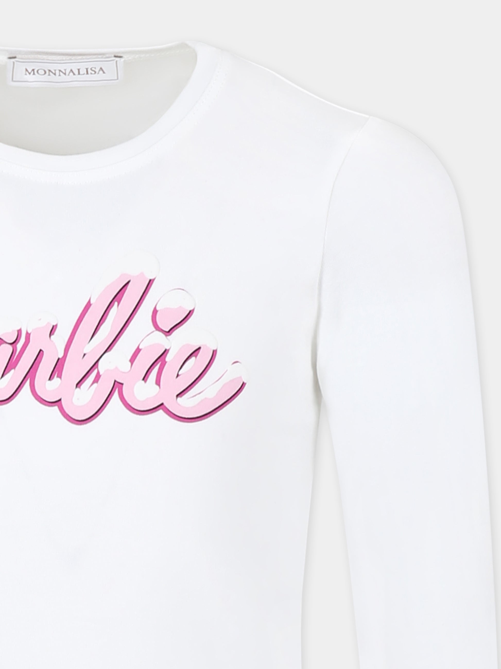 T-shirt bianca per bambina con scritta Barbie,Monnalisa,11D644 4201 0001