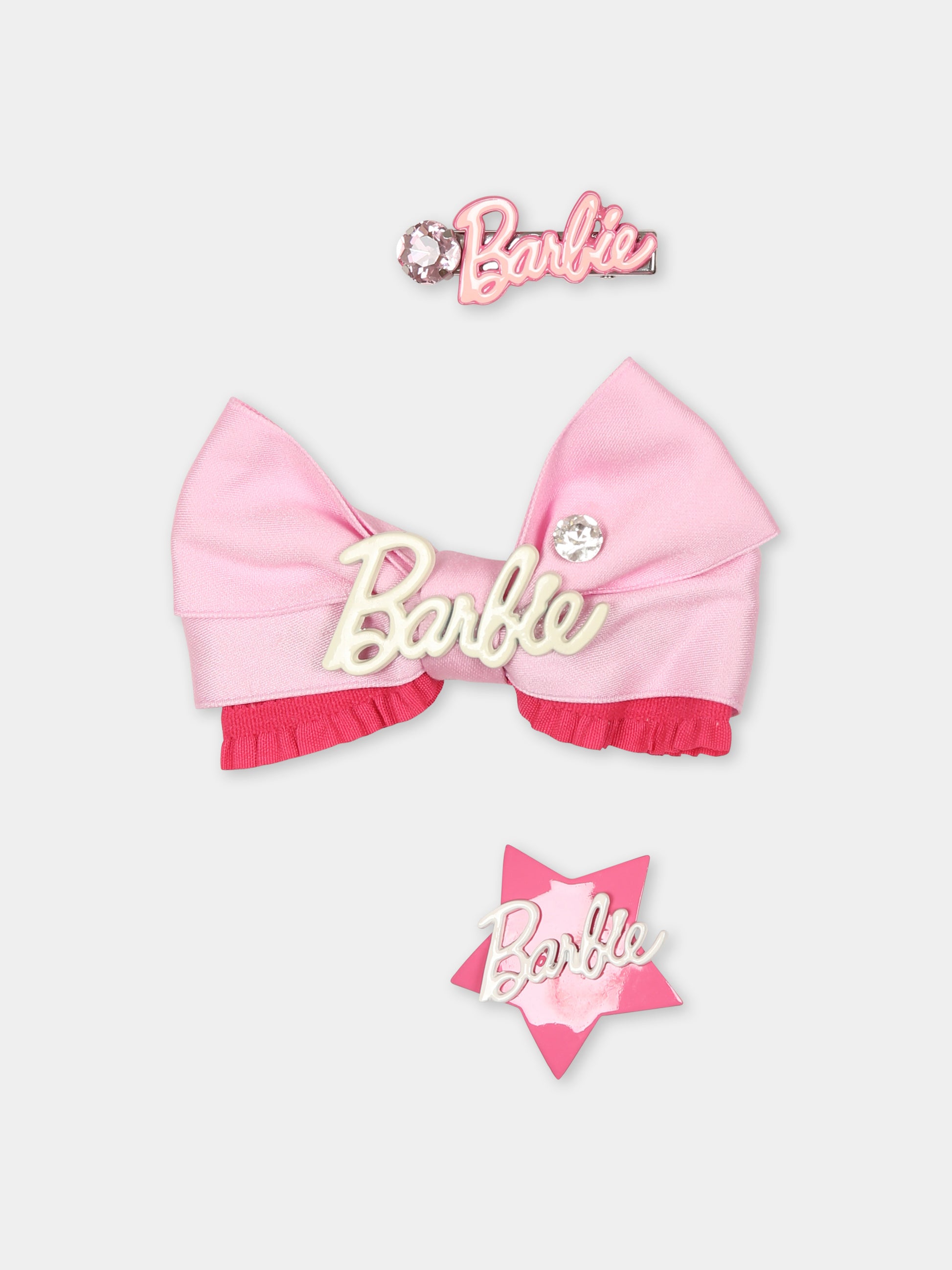 Set fermagli rosa per bambina con scritta Barbie,Monnalisa,19D027 4766 0090