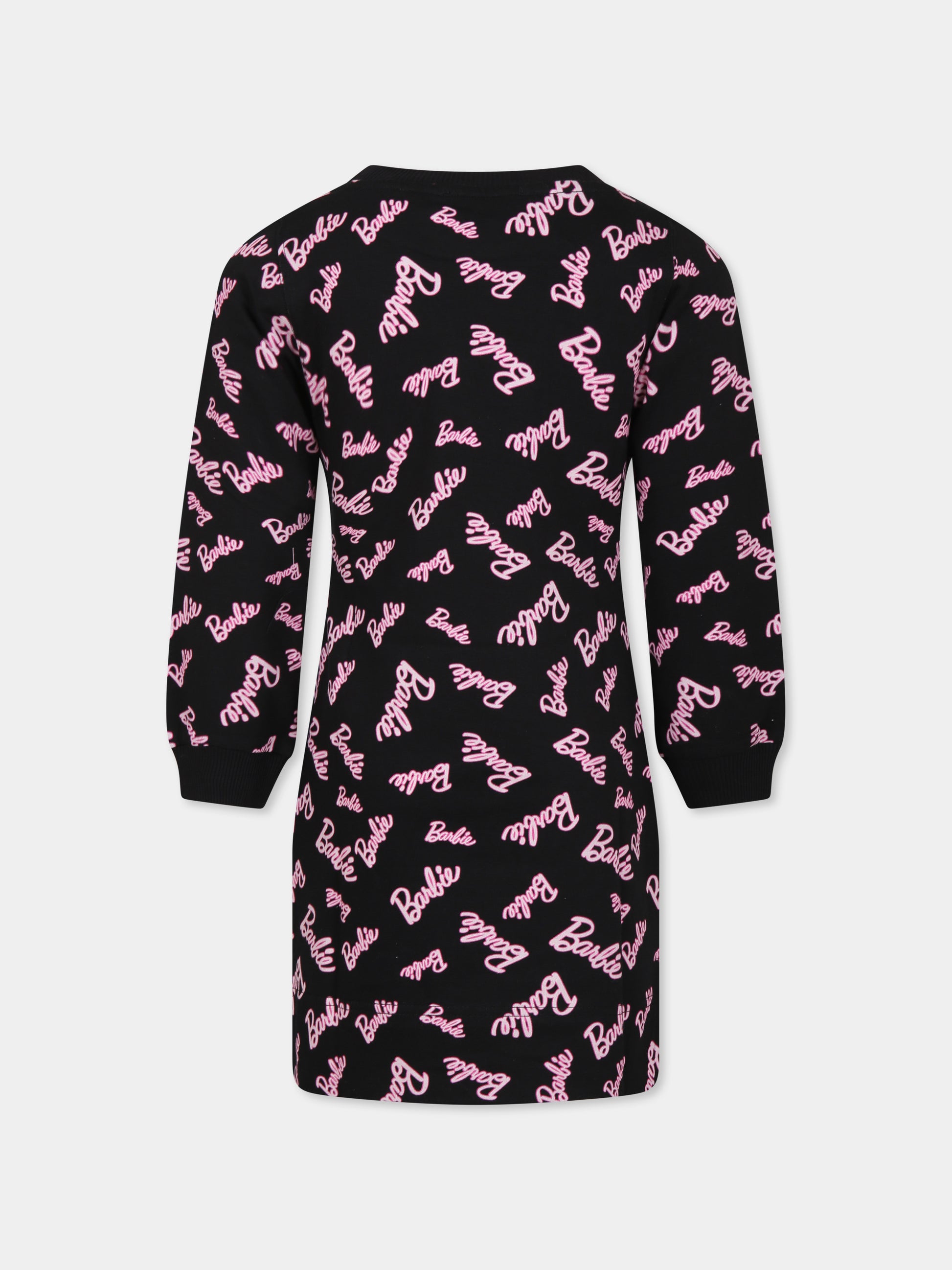 Vestito nero per bambina con scritta Barbie all over,Monnalisa,19D930 4772 0050