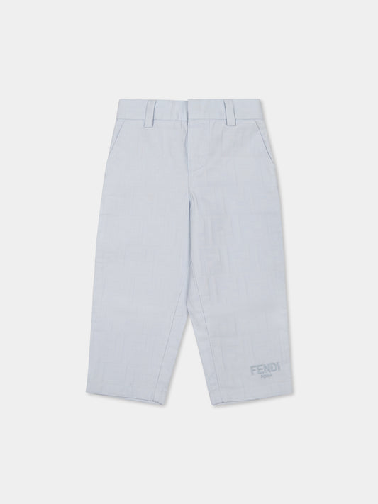 Light blue trousers for baby boy with FF