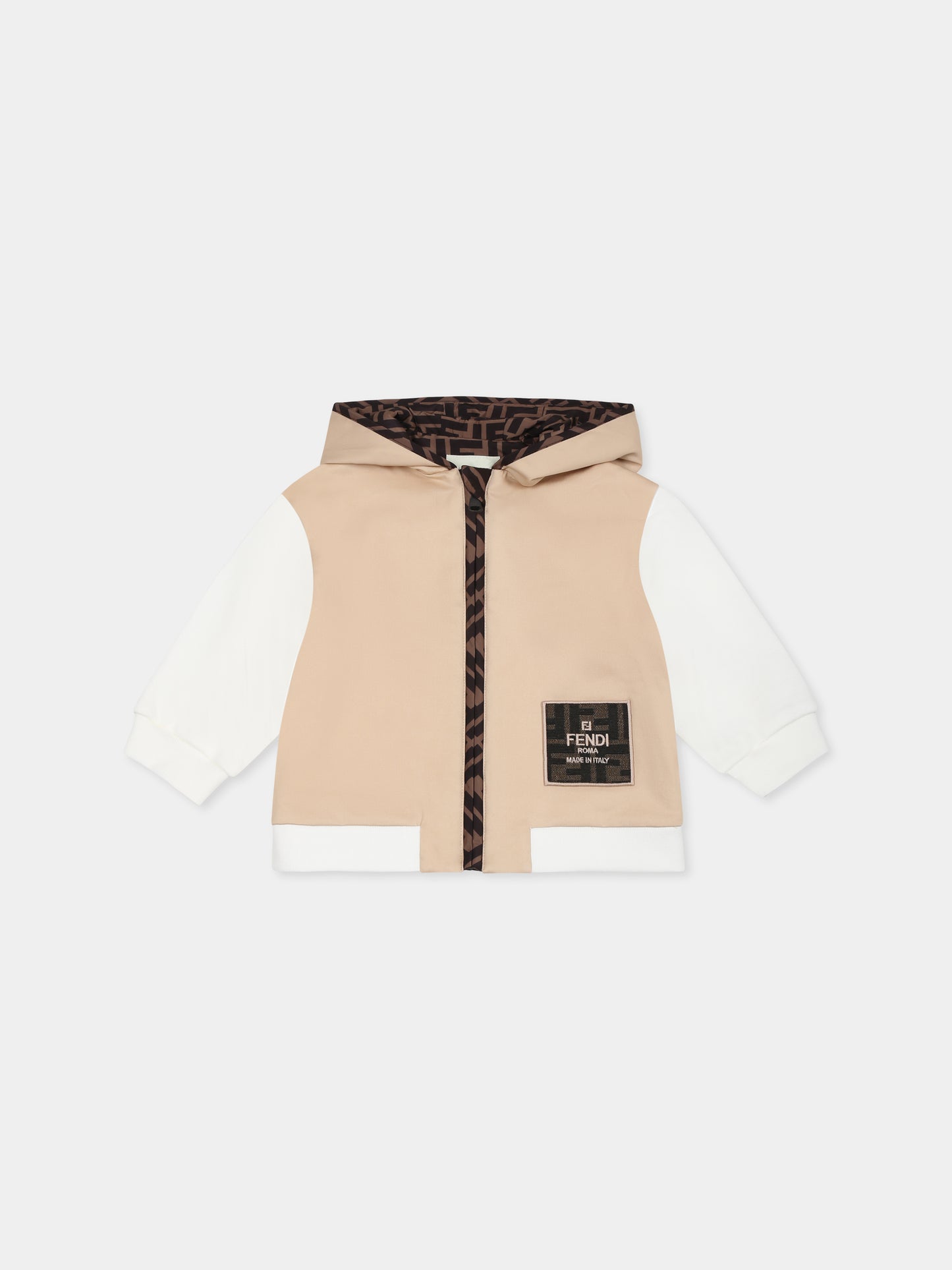 Felpa beige per neonato con iconica FF,Fendi Kids,BMH078 ADEH F1P2P