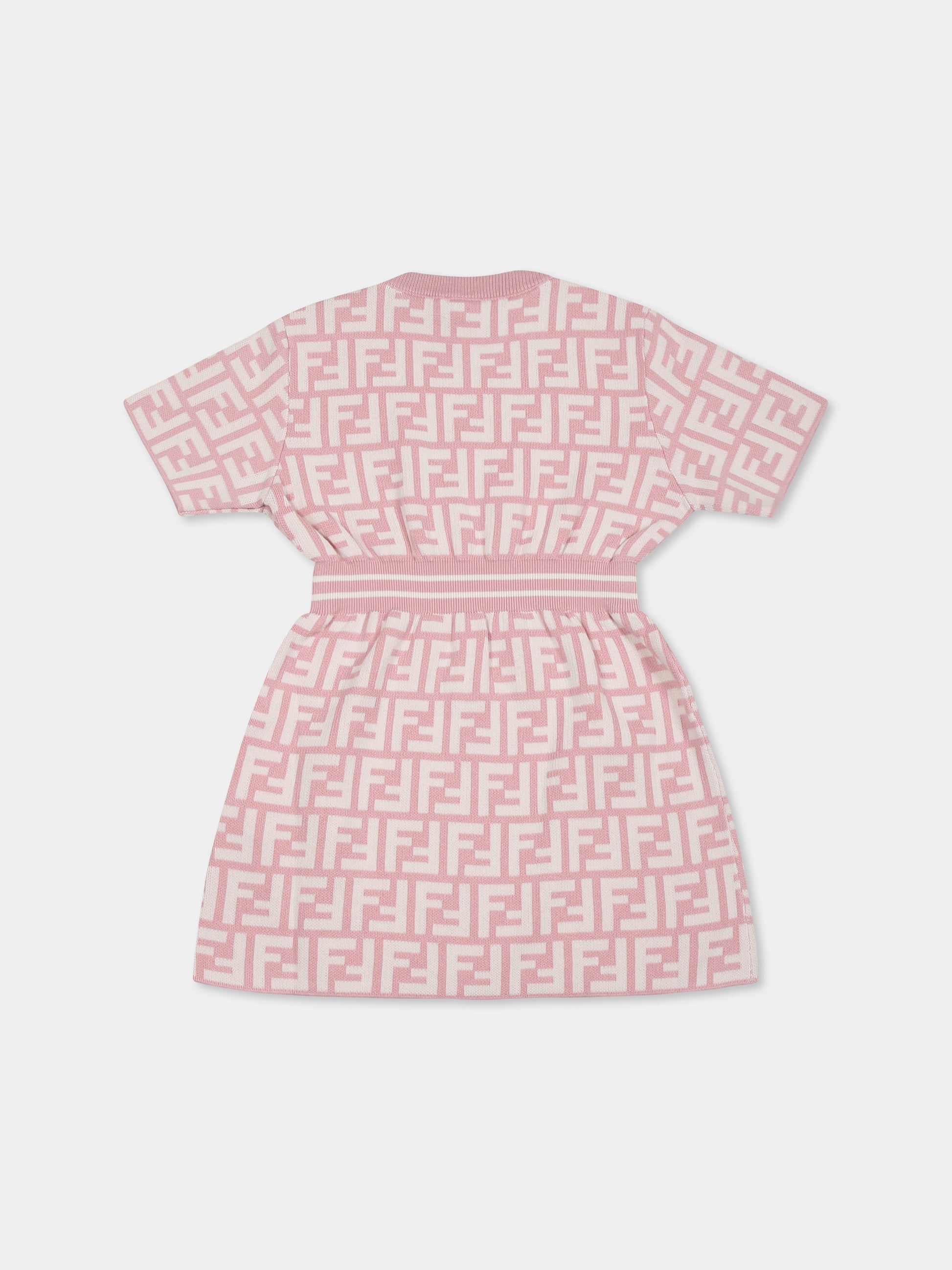 Vestito rosa per neonata con iconica FF all over,Fendi Kids,BFG081 AQUH F1R4T