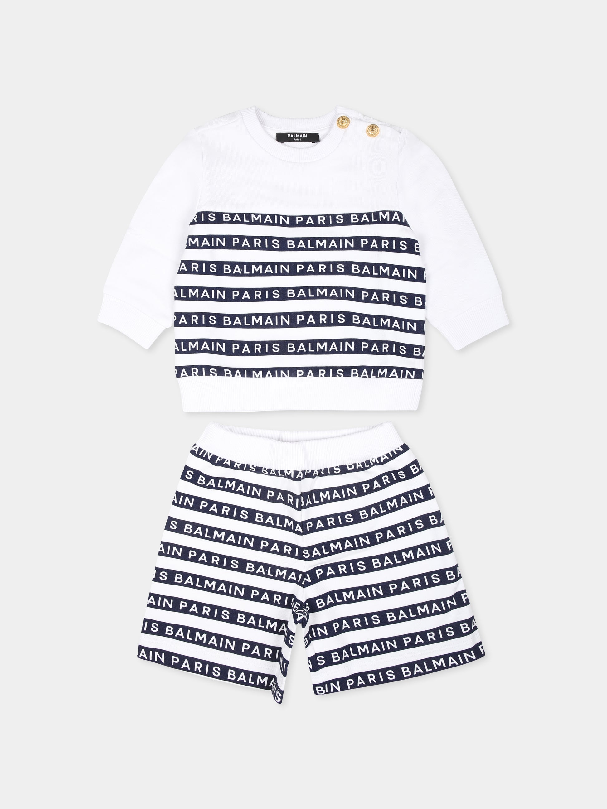 Completo bianco per neonato con logo,Balmain Kids,BU3560 Z1909 100BL