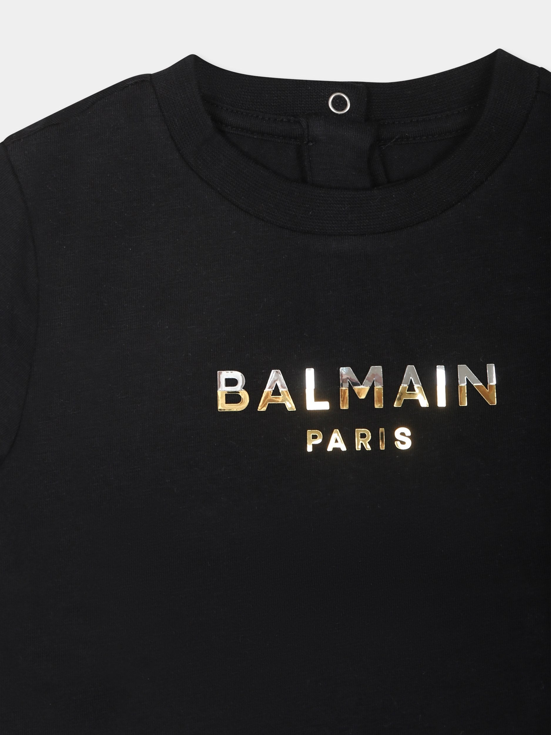 T-shirt nera per neonati con logo,Balmain Kids,BU8001 21884 930