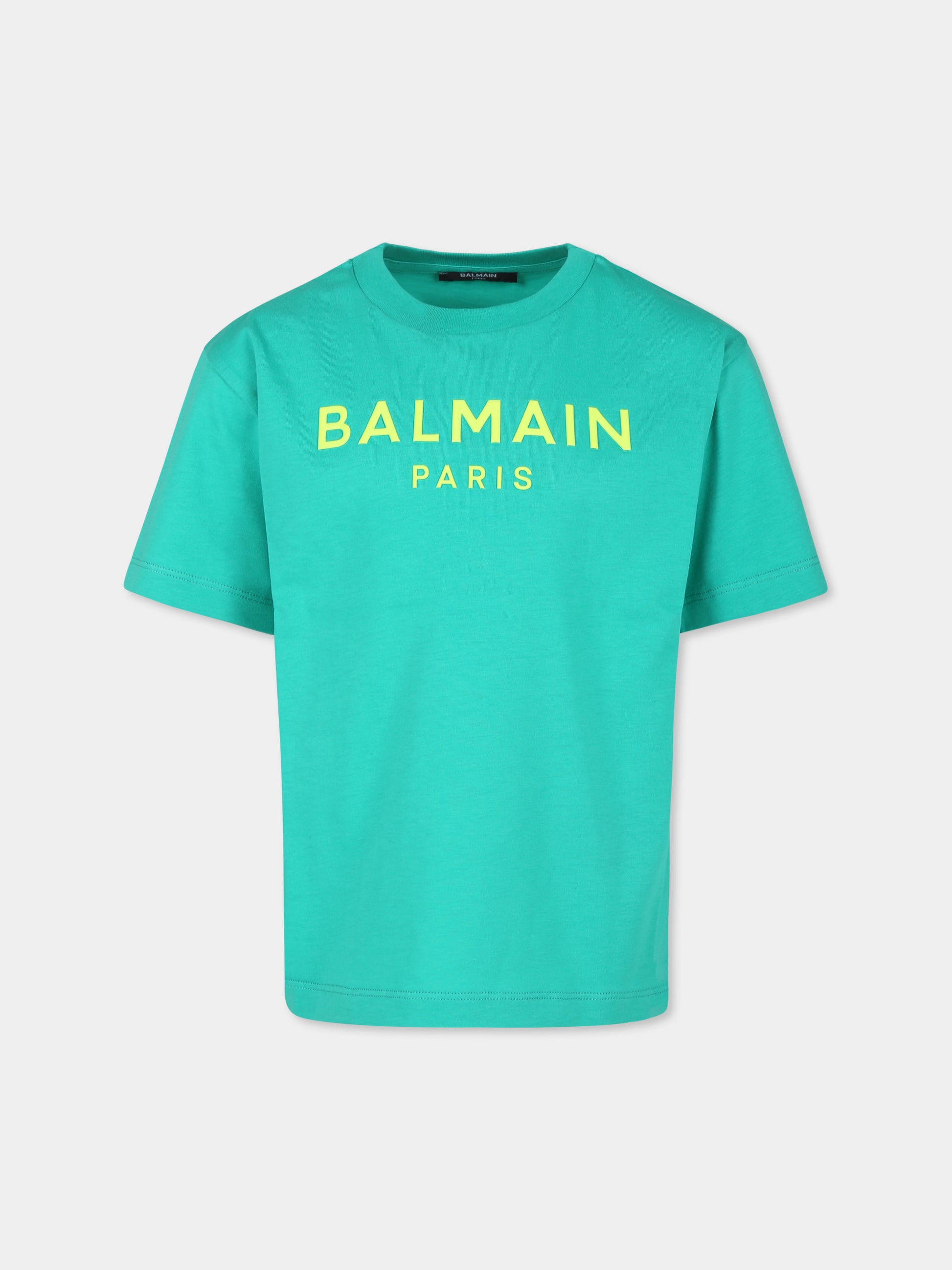 T-shirt verde per bambini con logo,Balmain Kids,BU8Q71 Z0082 709GL