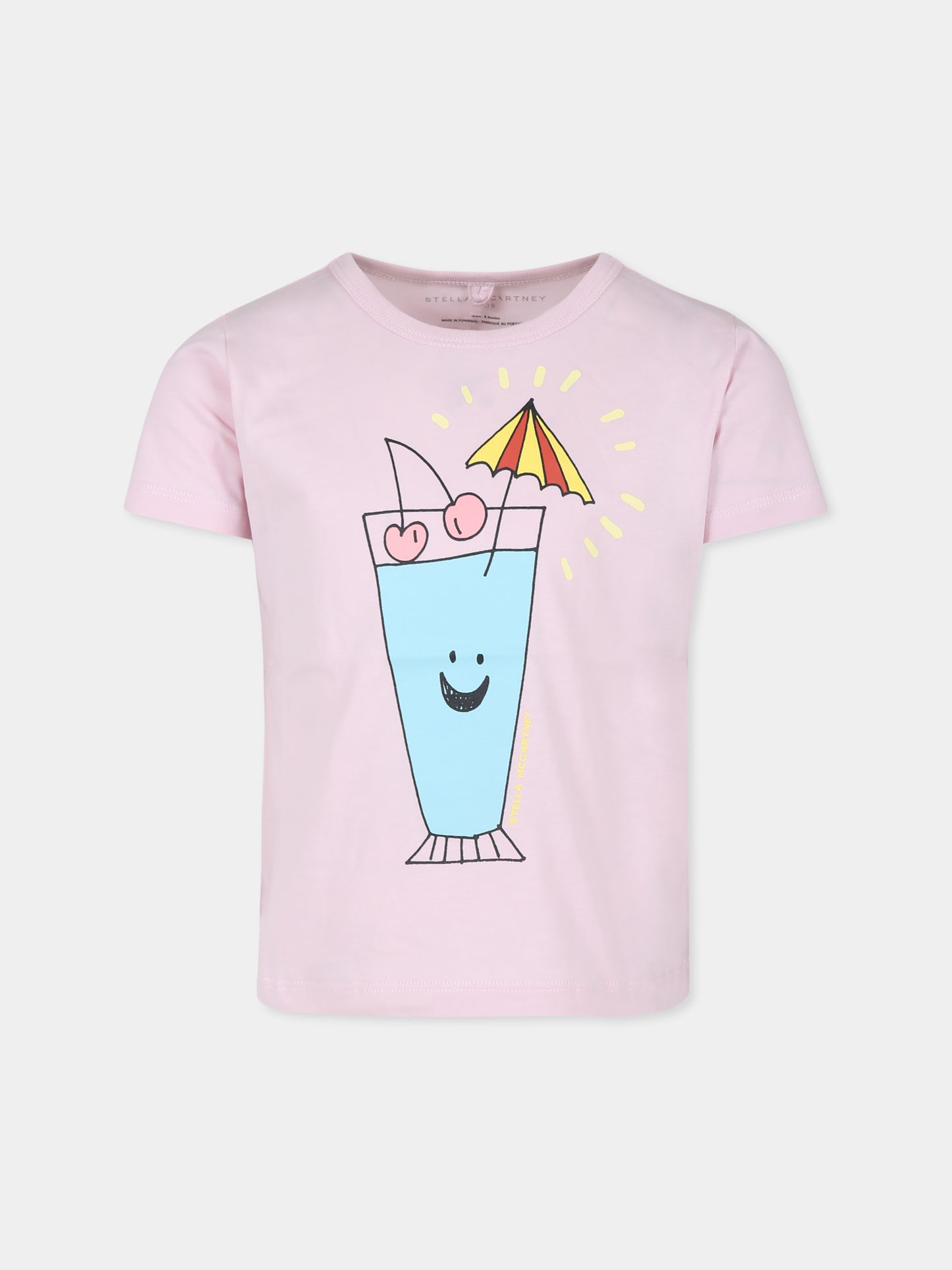 T-shirt rosa per bambina con stampa cocktail,Stella Mccartney Kids,TU8C61 Z0434 50H