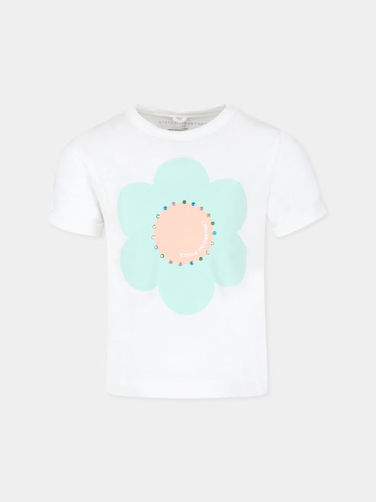 T-shirt avorio per bambina con stampa fiore,Stella Mccartney Kids,TU8E01 Z0434 101