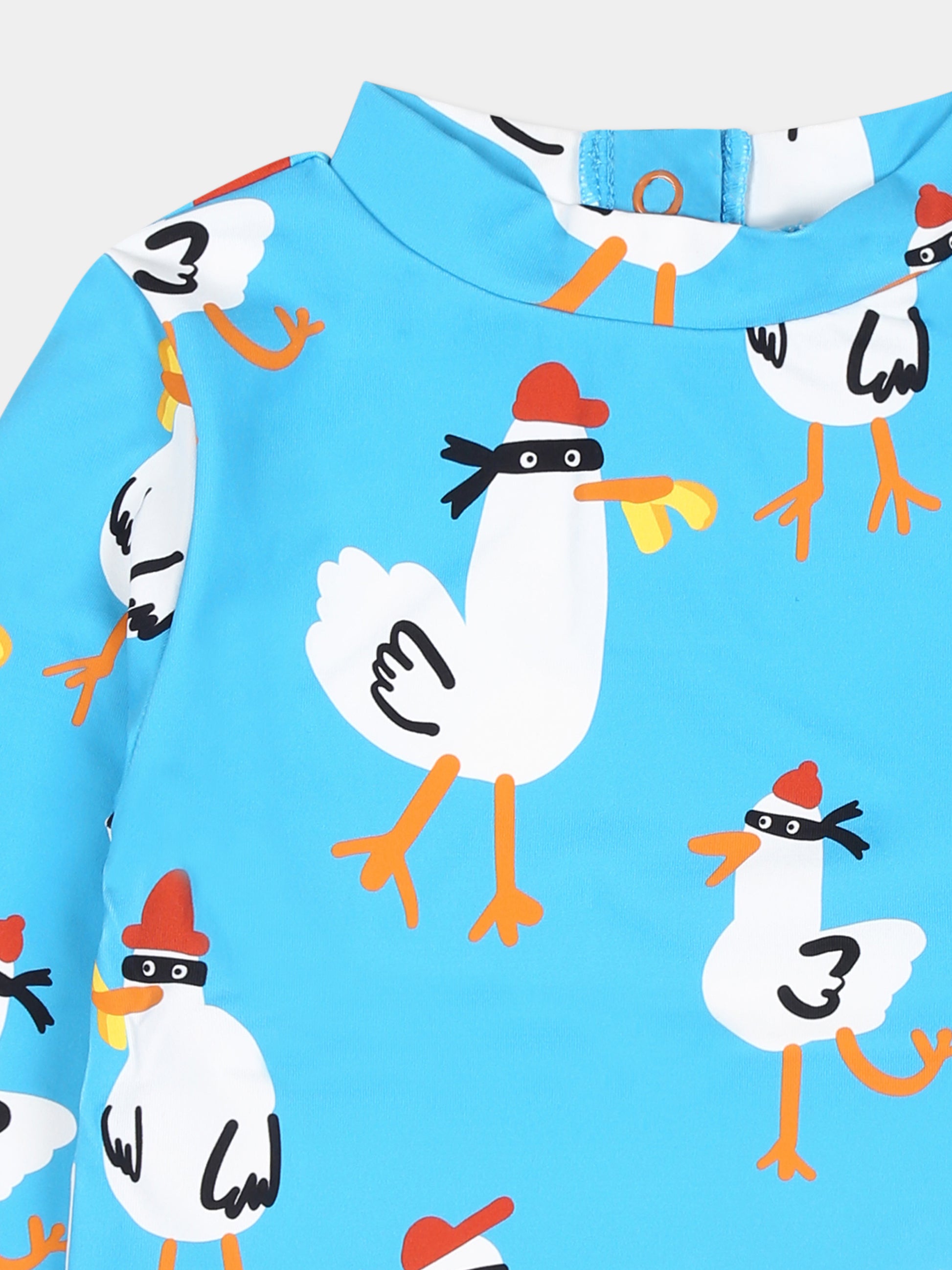 T-shirt Anti UV celeste per neonato con stampa gallo,Stella Mccartney Kids,TUC552 Z1919 605MC