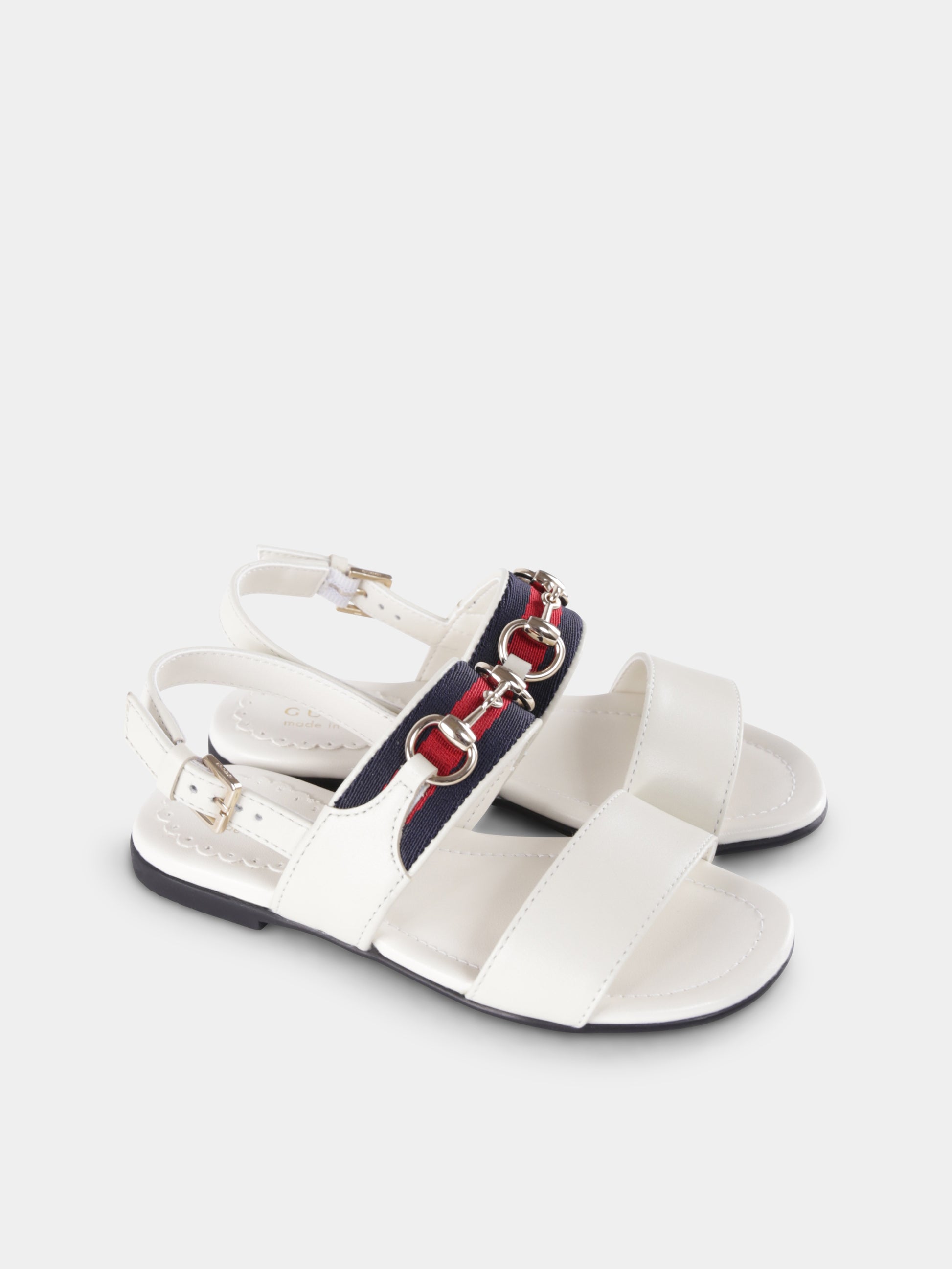 Sandali bianchi per bambina con iconico dettaglio Web,Gucci Kids,814204 AAEDL 9047