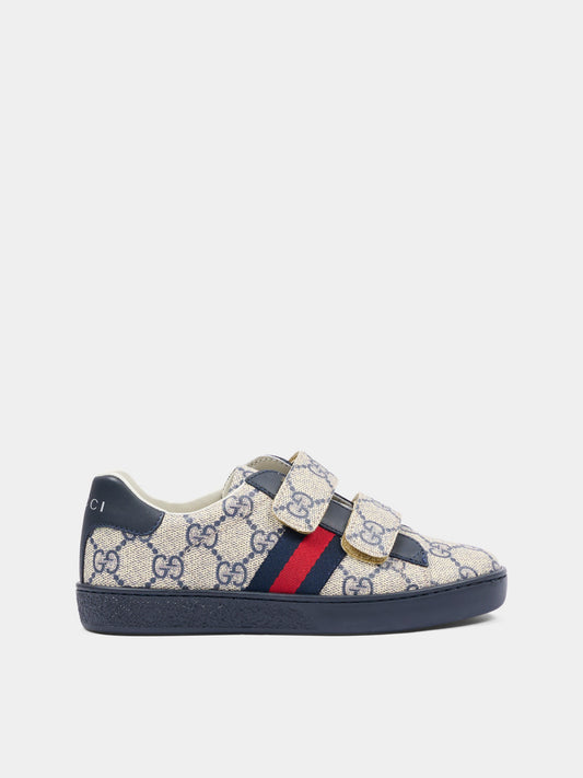 Sneakers Ace blu e grigio per bambini con dettaglio Web,Gucci Kids,463090 FACYF 4055