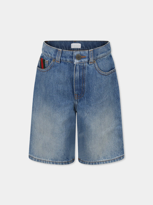 Shorts blu per bambini con dettaglio Web,Gucci Kids,805175 XDC6E 4447