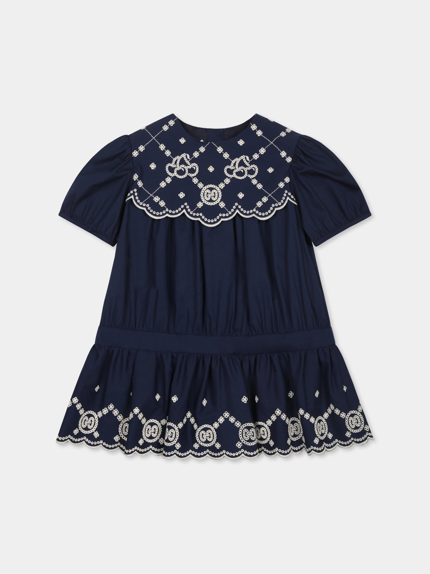 Vestito blu per neonata con ricamo ciliegie GG,Gucci Kids,808188 Z7AC1 4020