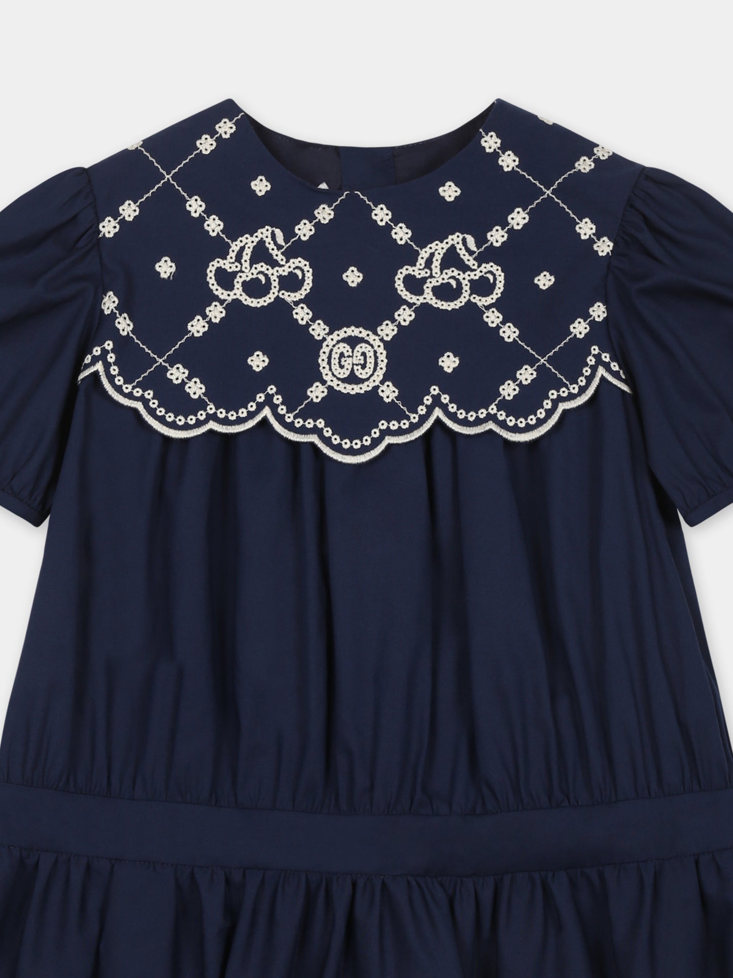 Vestito blu per neonata con ricamo ciliegie GG,Gucci Kids,808188 Z7AC1 4020