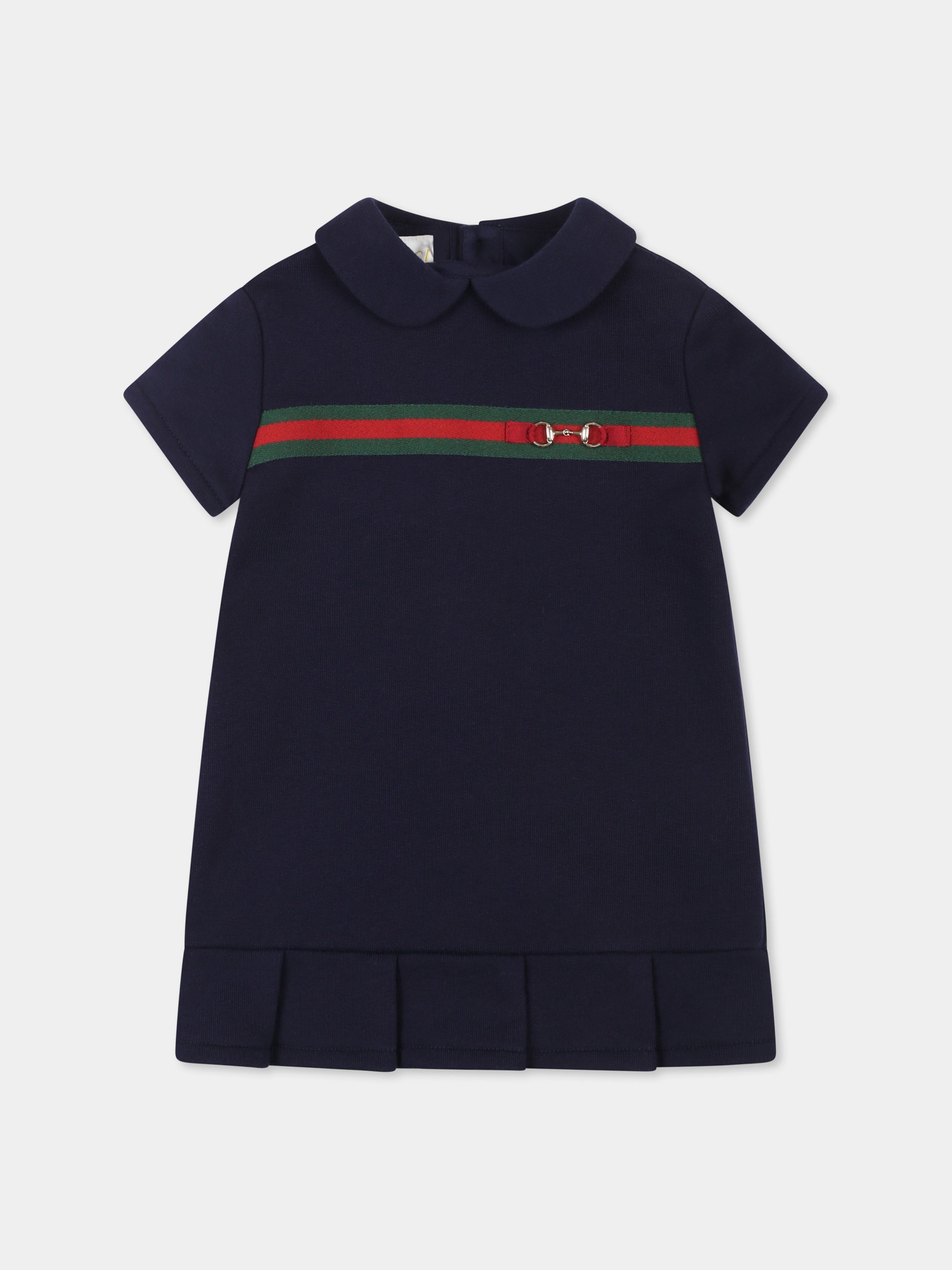 Vestito blu per neonata con morsetto,Gucci Kids,787372 XJGPC 4780
