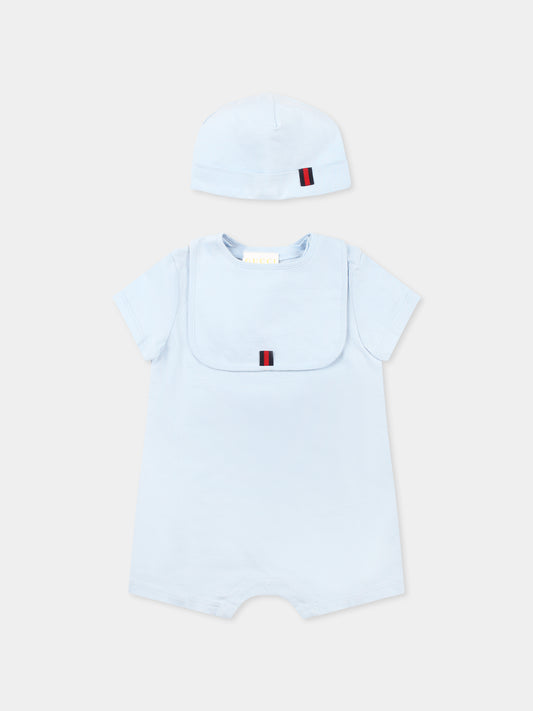 Light blue romper set for baby boy with logo