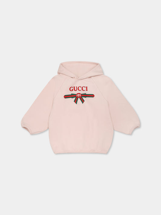 Pink sweatshirt for girl with Web detail