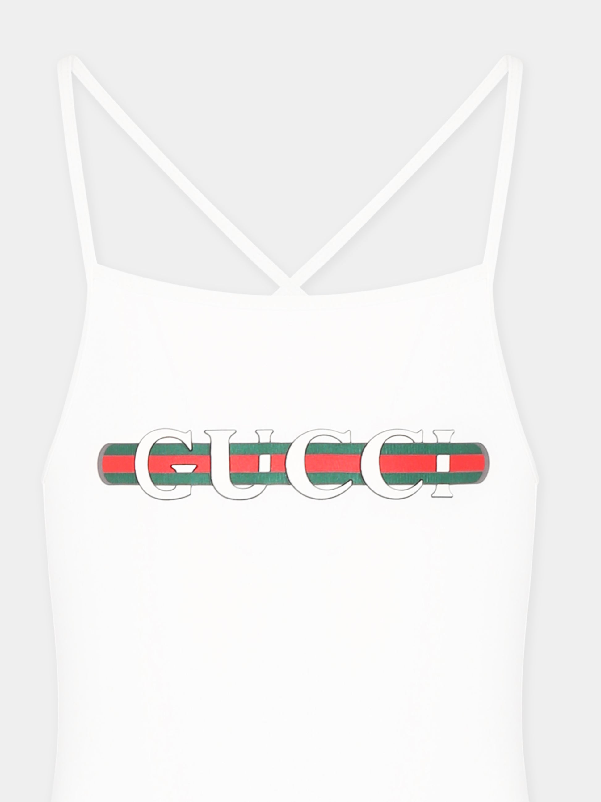 Costume intero bianco per bambina con stampa Gucci Web,Gucci Kids,685300 XJG2N 9074