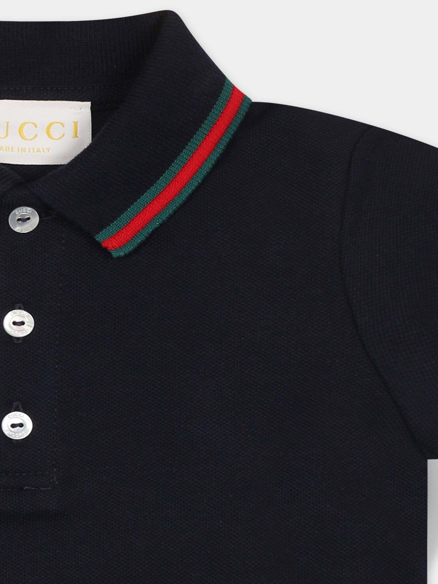 Polo blu per neonato con dettaglio Web,Gucci Kids,805415 XJGXV 4306