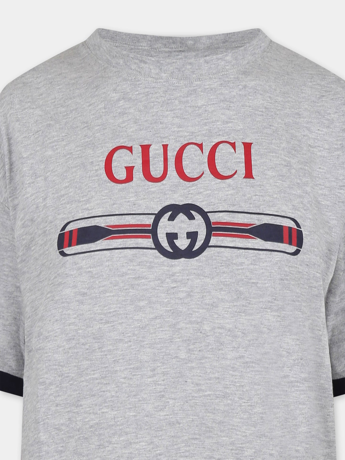 T-shirt grigia per bambino con logo Gucci e remi,Gucci Kids,820889 XJGY3 1151