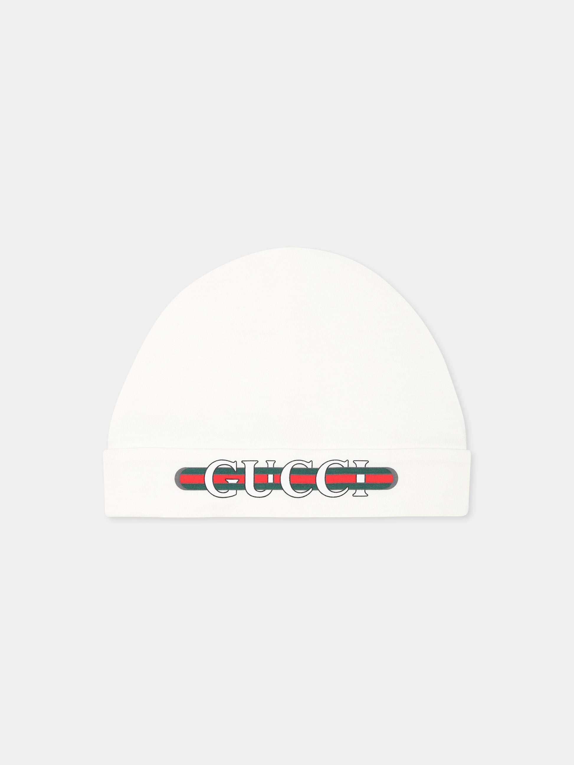 Cappello bianco per neonati con logo,Gucci Kids,812542 3K107 9000