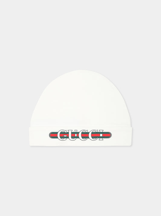 Cappello bianco per neonati con logo,Gucci Kids,812542 3K107 9000